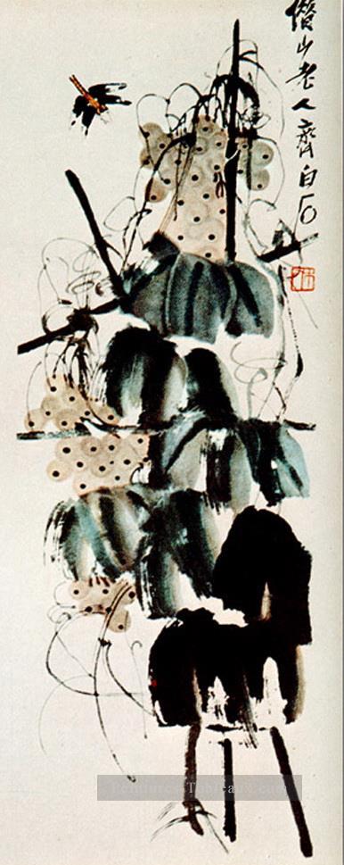 Liseron de Qi Baishi et raisins 2 traditionnelle chinoise Peintures à l'huile